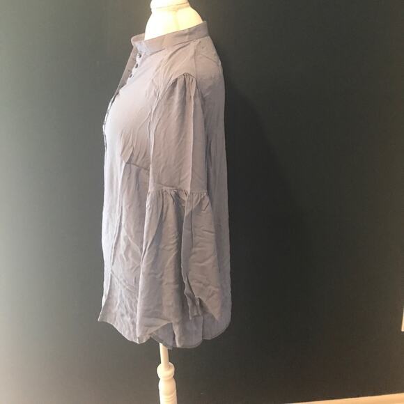 Bell Sleeve Top Flowy Blue Button Up Blouse - Picture 6 of 7